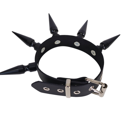 CK282  3" SPIKE 1 1/2" LEATHER COLLAR WITH 5PCS 3" LONG MASSIVE SPIKE