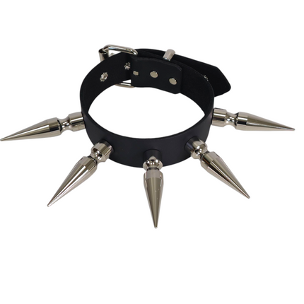 CK282  3" SPIKE 1 1/2" LEATHER COLLAR WITH 5PCS 3" LONG MASSIVE SPIKE