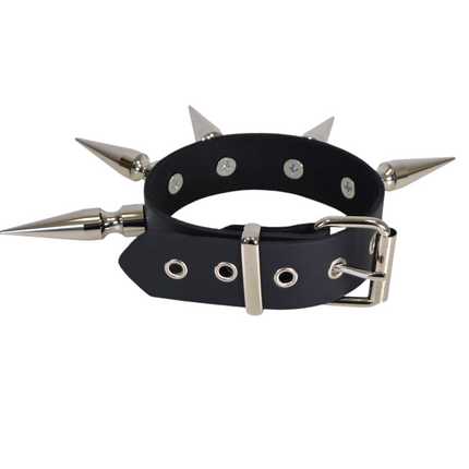 CK282  3" SPIKE 1 1/2" LEATHER COLLAR WITH 5PCS 3" LONG MASSIVE SPIKE