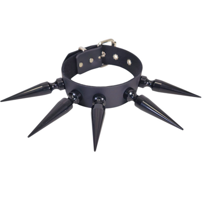 CK283  4" SPIKE L  1 1/2" LEATHER COLLAR WITH 5 PCS 4" LONG GIGANTIC SPIKE