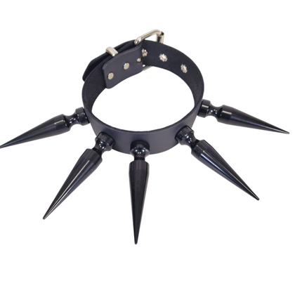 CK283  4" SPIKE L  1 1/2" LEATHER COLLAR WITH 5 PCS 4" LONG GIGANTIC SPIKE
