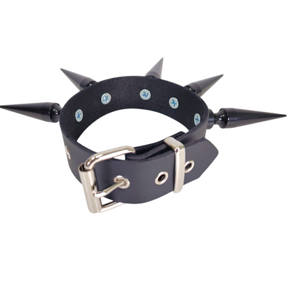 CK283  4" SPIKE L  1 1/2" LEATHER COLLAR WITH 5 PCS 4" LONG GIGANTIC SPIKE