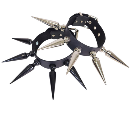 CK283  4" SPIKE L  1 1/2" LEATHER COLLAR WITH 5 PCS 4" LONG GIGANTIC SPIKE
