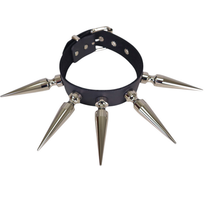 CK283  4" SPIKE L  1 1/2" LEATHER COLLAR WITH 5 PCS 4" LONG GIGANTIC SPIKE