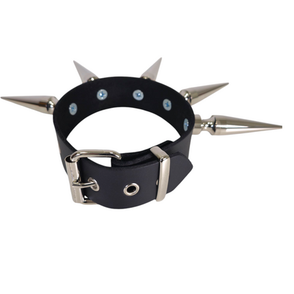 CK283  4" SPIKE L  1 1/2" LEATHER COLLAR WITH 5 PCS 4" LONG GIGANTIC SPIKE