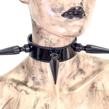CK284P  PATENT NEON   4" SPIKE L LEATHER COLLAR WITH 3 PCS 4" GIGANTIC  SPIKE