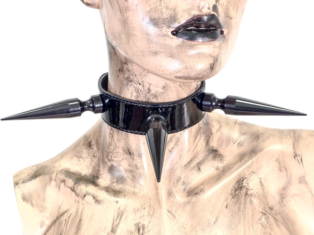 CK284P  PATENT NEON   4" SPIKE L LEATHER COLLAR WITH 3 PCS 4" GIGANTIC  SPIKE