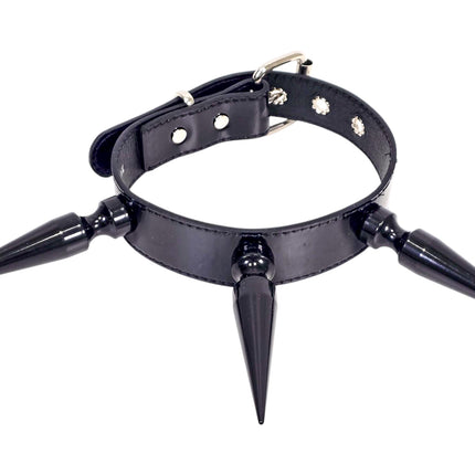 CK284P  PATENT NEON   4" SPIKE L LEATHER COLLAR WITH 3 PCS 4" GIGANTIC  SPIKE
