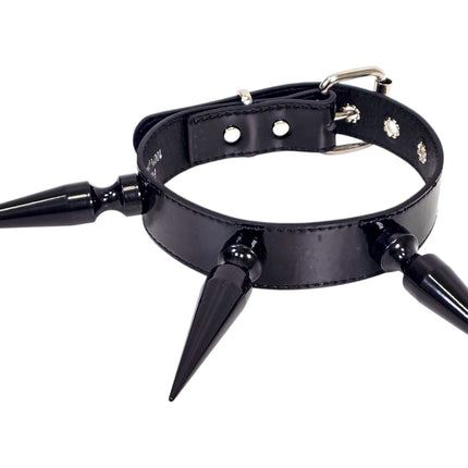 CK284P  PATENT NEON   4" SPIKE L LEATHER COLLAR WITH 3 PCS 4" GIGANTIC  SPIKE