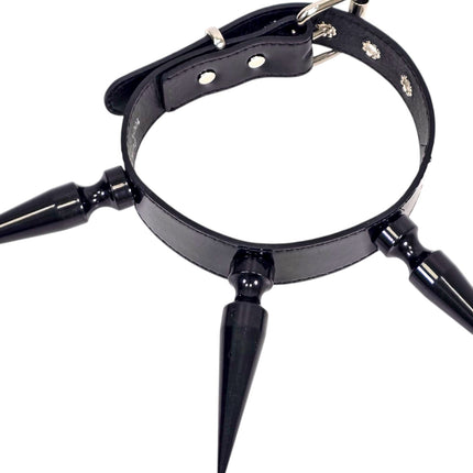 CK284  4" SPIKE L LEATHER COLLAR WITH 3 PCS 4" LONG GIGANTIC SPIKE
