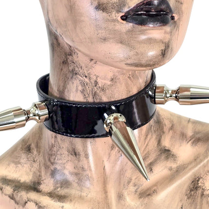CK284P  PATENT NEON   4" SPIKE L LEATHER COLLAR WITH 3 PCS 4" GIGANTIC  SPIKE