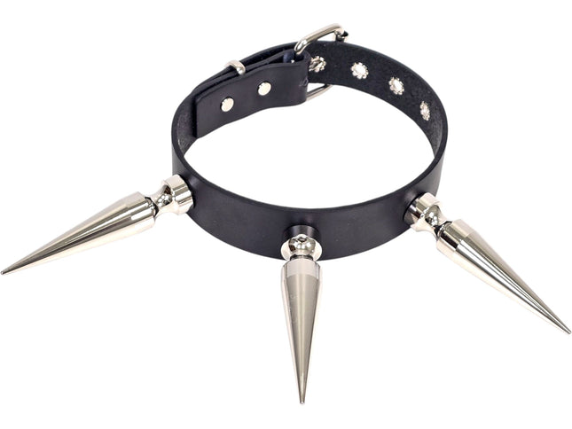 CK284  4" SPIKE L LEATHER COLLAR WITH 3 PCS 4" LONG GIGANTIC SPIKE