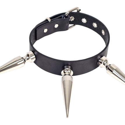CK284  4" SPIKE L LEATHER COLLAR WITH 3 PCS 4" LONG GIGANTIC SPIKE