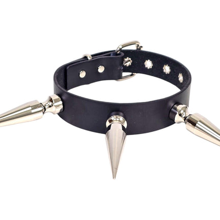 CK284  4" SPIKE L LEATHER COLLAR WITH 3 PCS 4" LONG GIGANTIC SPIKE