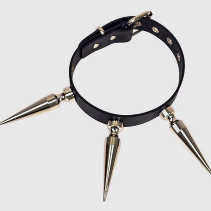 CK284  4" SPIKE L LEATHER COLLAR WITH 3 PCS 4" LONG GIGANTIC SPIKE