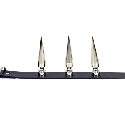CK284  4" SPIKE L LEATHER COLLAR WITH 3 PCS 4" LONG GIGANTIC SPIKE