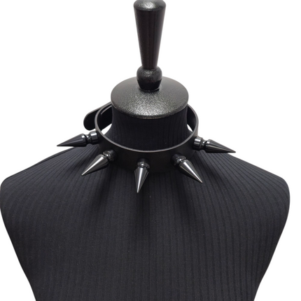 CK285  2" SPIKE L LEATHER COLLAR WITH 5PCS 2" GIANT SPIKE