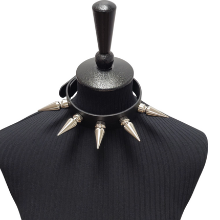 CK285  2" SPIKE L LEATHER COLLAR WITH 5PCS 2" GIANT SPIKE
