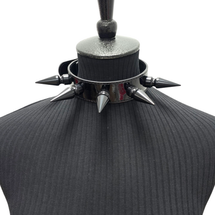 CK285P  PATENT NEON   2" SPIKE L LEATHER COLLAR WITH 5PCS 2" GIANT SPIKE