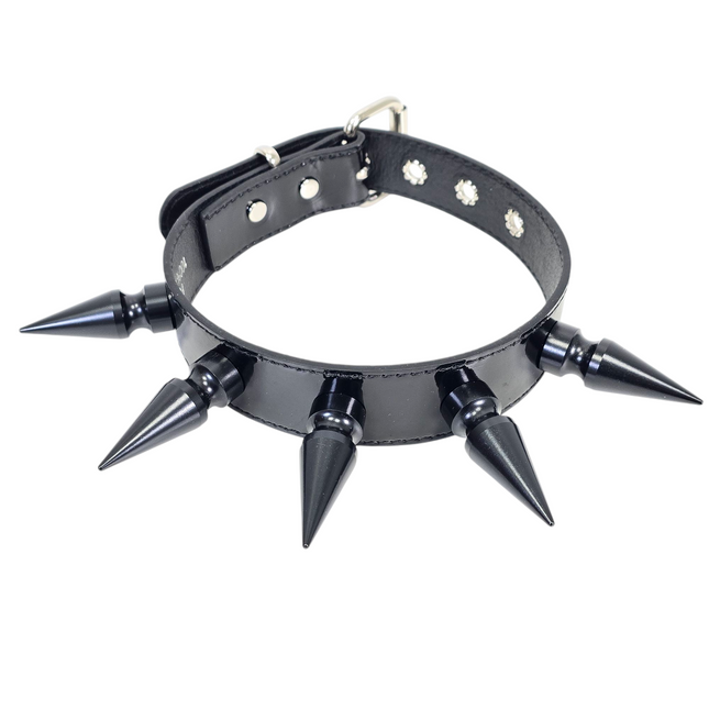 CK285P  PATENT NEON   2" SPIKE L LEATHER COLLAR WITH 5PCS 2" GIANT SPIKE