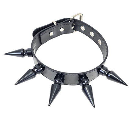 CK285P  PATENT NEON   2" SPIKE L LEATHER COLLAR WITH 5PCS 2" GIANT SPIKE