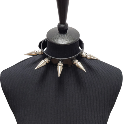 CK285P  PATENT NEON   2" SPIKE L LEATHER COLLAR WITH 5PCS 2" GIANT SPIKE