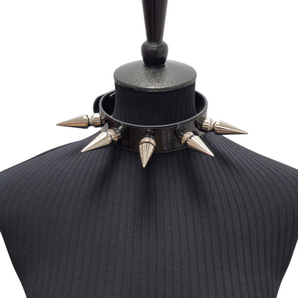 CK285P  PATENT NEON   2" SPIKE L LEATHER COLLAR WITH 5PCS 2" GIANT SPIKE