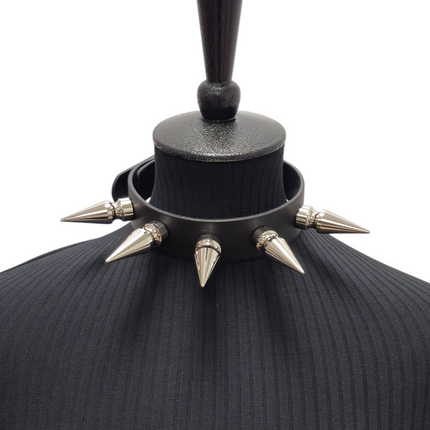 CK285  2" SPIKE L LEATHER COLLAR WITH 5PCS 2" GIANT SPIKE