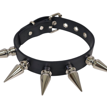 CK285  2" SPIKE L LEATHER COLLAR WITH 5PCS 2" GIANT SPIKE