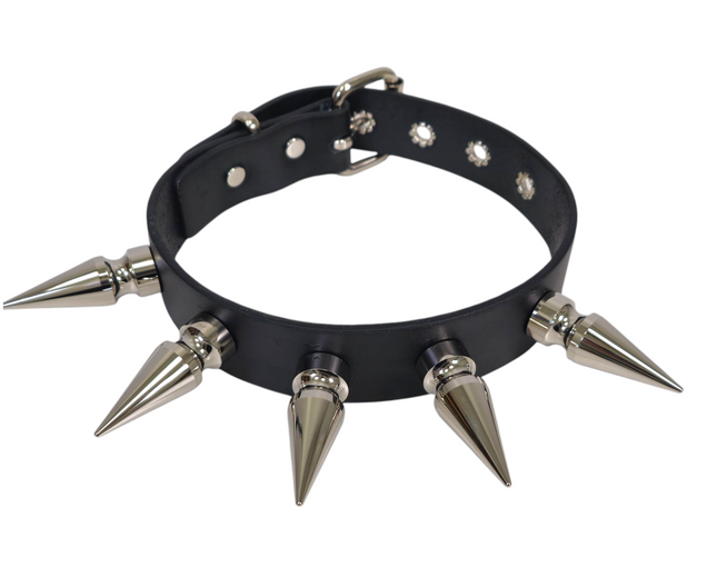 CK285  2" SPIKE L LEATHER COLLAR WITH 5PCS 2" GIANT SPIKE