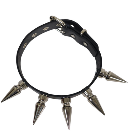CK285  2" SPIKE L LEATHER COLLAR WITH 5PCS 2" GIANT SPIKE
