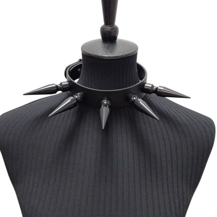 CK286  3" SPIKE L LEATHER COLLAR WITH 5PCS 3" LONG MASSIVE SPIKE