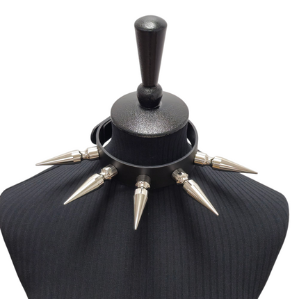 CK286  3" SPIKE L LEATHER COLLAR WITH 5PCS 3" LONG MASSIVE SPIKE