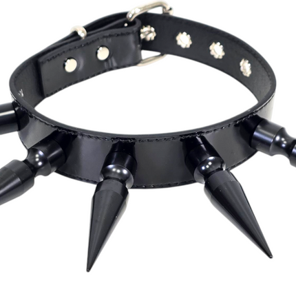 CK286P  PATENT NEON   3" SPIKE L LEATHER COLLAR WITH 5PCS 3" MASIVE SPIKE