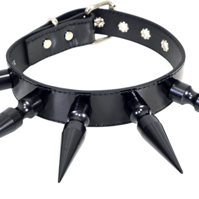 CK286P  PATENT NEON   3" SPIKE L LEATHER COLLAR WITH 5PCS 3" MASIVE SPIKE