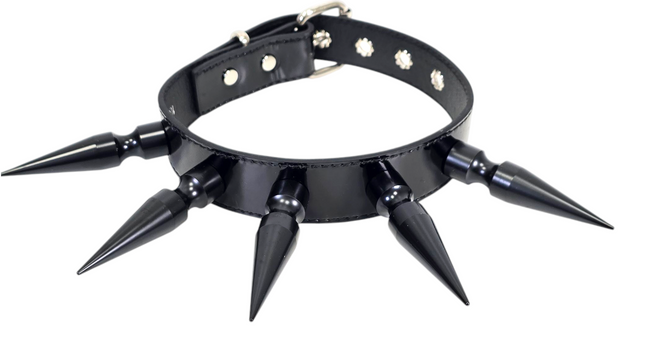 CK286P  PATENT NEON   3" SPIKE L LEATHER COLLAR WITH 5PCS 3" MASIVE SPIKE