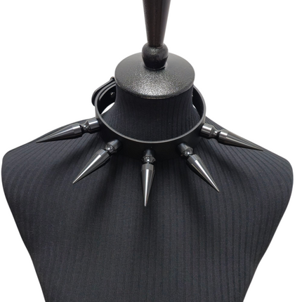 CK286P  PATENT NEON   3" SPIKE L LEATHER COLLAR WITH 5PCS 3" MASIVE SPIKE