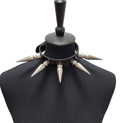 CK286P  PATENT NEON   3" SPIKE L LEATHER COLLAR WITH 5PCS 3" MASIVE SPIKE