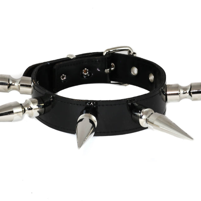 CK286P PATENT NEON SHINY  3" LONG SPIKE XL CHOKER