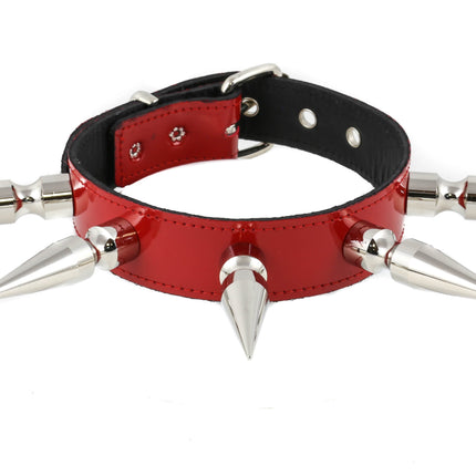 CK286P PATENT NEON SHINY  3" LONG SPIKE XL CHOKER