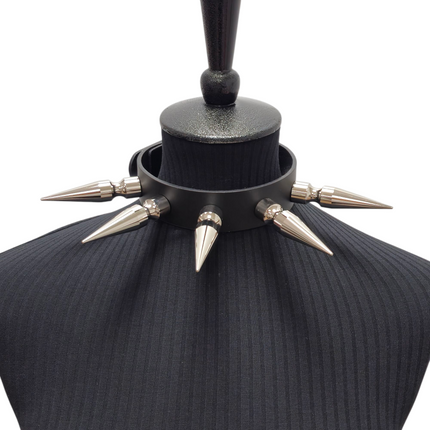 CK286  3" SPIKE L LEATHER COLLAR WITH 5PCS 3" LONG MASSIVE SPIKE