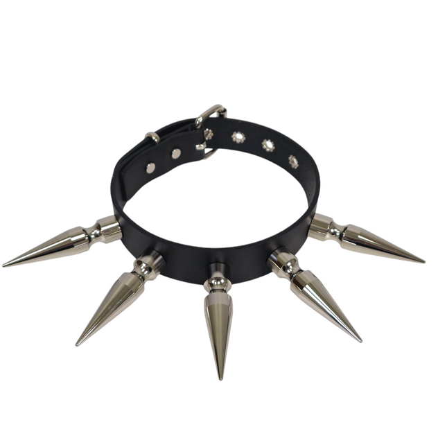CK286  3" SPIKE L LEATHER COLLAR WITH 5PCS 3" LONG MASSIVE SPIKE