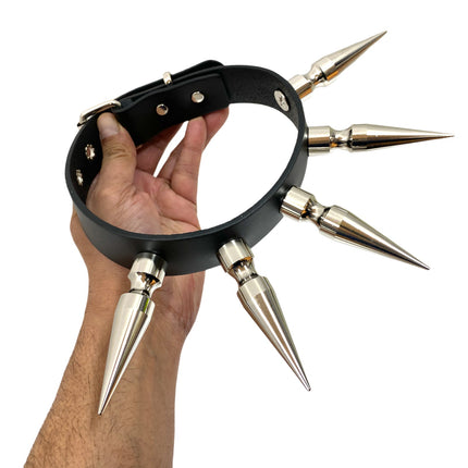 CK286  3" SPIKE L LEATHER COLLAR WITH 5PCS 3" LONG MASSIVE SPIKE