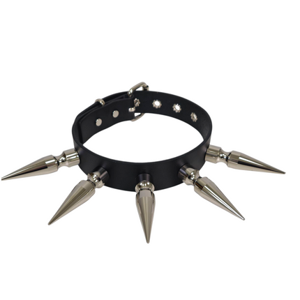 CK286  3" SPIKE L LEATHER COLLAR WITH 5PCS 3" LONG MASSIVE SPIKE