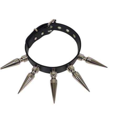 CK286  3" SPIKE L LEATHER COLLAR WITH 5PCS 3" LONG MASSIVE SPIKE