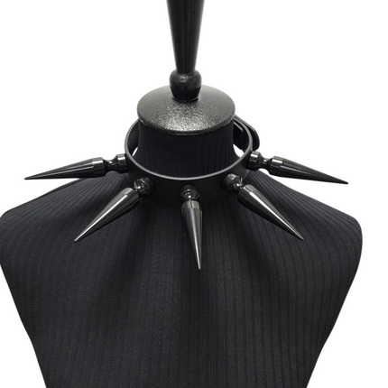 CK287  4" SPIKE L LEATHER COLLAR WITH 5PCS 4" LONG GIGANTIC SPIKE