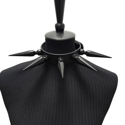 CK287  4" SPIKE L LEATHER COLLAR WITH 5PCS 4" LONG GIGANTIC SPIKE
