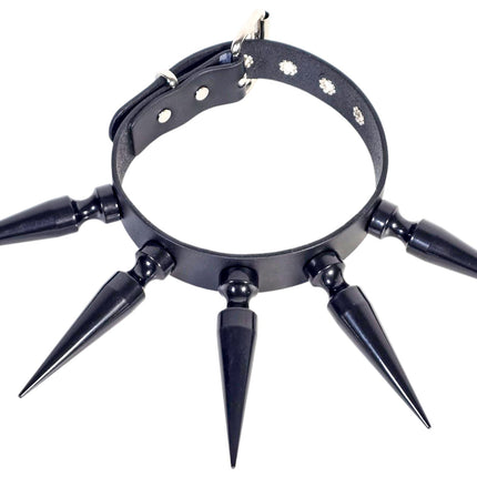CK287  4" SPIKE L LEATHER COLLAR WITH 5PCS 4" LONG GIGANTIC SPIKE