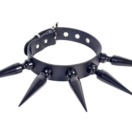 CK287  4" SPIKE L LEATHER COLLAR WITH 5PCS 4" LONG GIGANTIC SPIKE