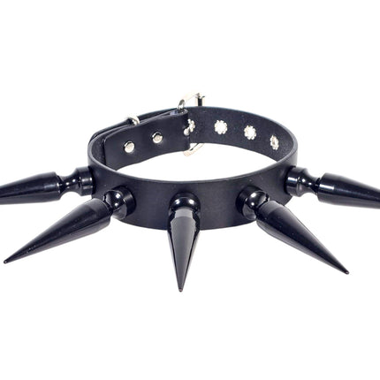 CK287  4" SPIKE L LEATHER COLLAR WITH 5PCS 4" LONG GIGANTIC SPIKE